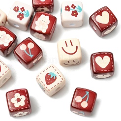 14Pcs 7 Styles Opaque Printed Acrylic Beads&nbsp;MACR-YW0004-13