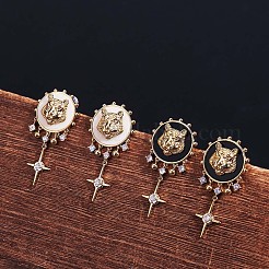 Clear Cubic Zirconia Lion with Cross Dangle Earrings with Enamel&nbsp;JE967A