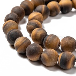 Natural Frosted Tiger Eye Round Bead Strands&nbsp;G-M064-10mm-02