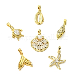 6Pcs 6 Styles Brass Micro Pave Cubic Zirconia Pendants&nbsp;KK-CJ0005-70