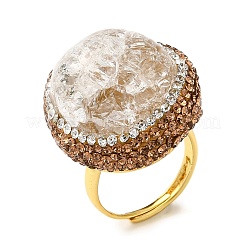 Natural Quartz Crystal Oval Adjustable Ring with Rhinestone&nbsp;RJEW-E052-01G
