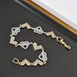 Heart Micro Pave Clear Cubic Zirconia Link Chain Bracelets for Women&nbsp;BJEW-C156-08A-GP