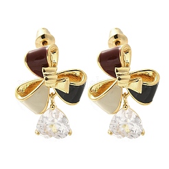 Brass Micro Pave Clear Cubic Zirconia Stud Earrings&nbsp;EJEW-A121-15G