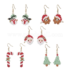 5 Pairs 304 Stainless Steel Glass Seed Beads Christmas Theme Dangle Earrings&nbsp;EJEW-MZ00527