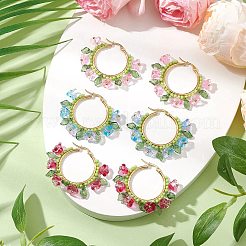 Glass Flower Hoop Earrings&nbsp;EJEW-TA00589