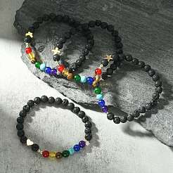 Natural & Synthetic Mixed Gemstone Chakra Theme Bracelet&nbsp;BJEW-JB09806