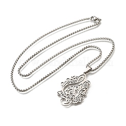 201 Stainless Steel Laser Cut Flower Musical Note Pendant Box Chain Necklaces for Women Men&nbsp;NJEW-E156-02P