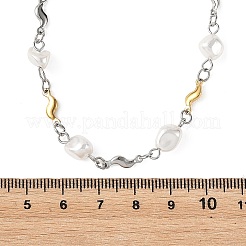 Nuggets Shell Pearl Beads & 304 Stainless Steel Wave Link Chain Necklaces&nbsp;NJEW-JN06364