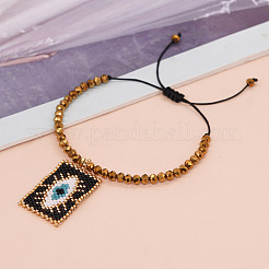 Ethnic Handmade Glass Seed Beaded Rectangle with Eye Charm Braided Adjustable Bracelets for Men Women&nbsp;FS6426
