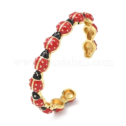 Ladybug Brass Enamel Cuff Bangles for Women&nbsp;BJEW-A171-01G
