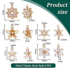 10Pcs 5 Styles Brass Micro Pave Clear Cubic Zirconia Pendants&nbsp;KK-PH0012-85