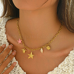 Ocean Elegant 201 Stainless Steel Starfish Shell Shape Pendant Necklaces for Women&nbsp;WB2841