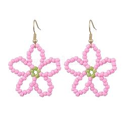Flower Glass Beaded Dangle Earrings&nbsp;EJEW-JE06204
