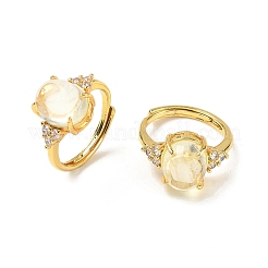 Brass Micro Pave Cubic Zirconia with Natural & Synthetic Gemstone Cuff Open Rings&nbsp;RJEW-T035-01G-M