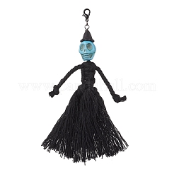Halloween Cotton Threads Tassel & Synthetic Turquoise Skull Pendant Decorations&nbsp;HJEW-JM03756