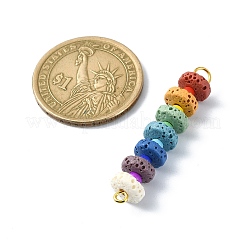 Chakra Natural Lava Rock Dyed Flat Round Connector Charms&nbsp;PALLOY-JF02532-02