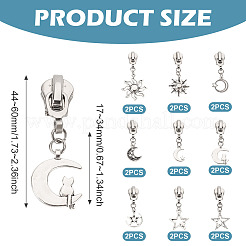 18Pcs 9 Styles Alloy Replacement Zipper Sliders with Sun Moon Star Charms&nbsp;HJEW-TAC0088