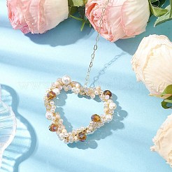 Heart Glass & Shell Pearl Beads Pendant Decorations&nbsp;HJEW-JM01984