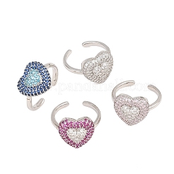 Heart Brass Micro Pave Cubic Zirconia Cuff Open Rings for Women&nbsp;CU-CBA0A21-01P