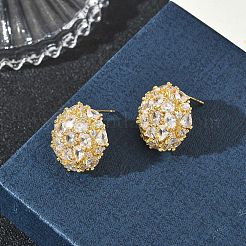 Dome-Shaped Brass & Clear Cubic Zirconia Ball Stud Earrings&nbsp;KK-CBA36A2-07G