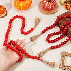 2Pcs 2 Colors Wood Round Beaded Hanging Ornaments&nbsp;HJEW-FH00262