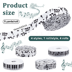 4 Rolls 4 Styles Polyester Musical Note & Piano Keys Printed Ribbon Sets&nbsp;OCOR-PH0004-65