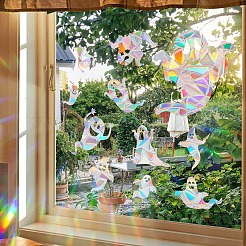 Halloween Ghost Rainbow Prism Electrostatic Window Stickers&nbsp;PW-WG9D1AB-01