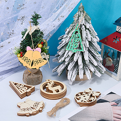4 Sets 4 Styles Christmas Unfinished Wood Pendant Decorations&nbsp;WOOD-SC0001-87