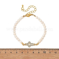 Alloy Crystal Rhinestone Religion Cross Link Natural Freshwater Pearl Potato Beaded Bracelets for Women&nbsp;BJEW-JB14369