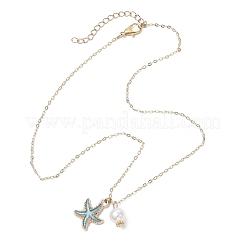 Summer Beach Starfish Alloy Enamel & ABS Plastic Imitation Pearl Pendant Necklaces&nbsp;NJEW-JN05268