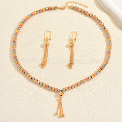 Vintage Brass Round Beaded Tassel Necklace & Earrings for Women&nbsp;KV0699