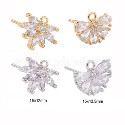 4 Pairs 2 Style Brass Micro Pave Clear Cubic Zirconia Stud Earring Findings&nbsp;KK-ZZ0001-07