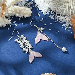 Resin Mermaid Tail Asymmetrical Earrings&nbsp;EJEW-TA00275