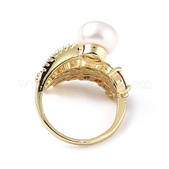 Colorful Cubic Zirconia Wheat with Natural Pearl Open Cuff Ring&nbsp;RJEW-F134-04G