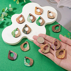 14Pcs 7 Colors Opaque Resin and Walnut Wood Pendants&nbsp;RESI-TA0005-11
