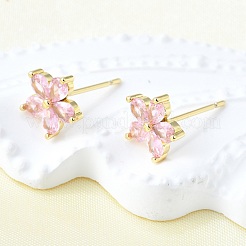 Brass Pave Cubic Zirconia Stud Earrings for Women&nbsp;EJEW-F363-04G