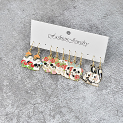 5 Pairs Halloween Skull Alloy Enamel Dangle Earrings&nbsp;FS-WGBF0DA-01