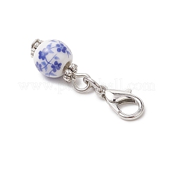 Handmade Flower Printed Porcelain Round Pendant Decorations&nbsp;HJEW-JM03668