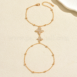 Saint Patrick's Day Brass Micro Pave Clear Cubic Zirconia Four-leaf Clover Hand Chain Ring Bracelets for Women&nbsp;ZS5146