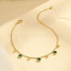 304 Stainless Steel Pave Cubic Zirconia Flat Round Charm Anklets&nbsp;FS-WG00298-01