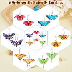 6 Pairs 6 Style Acrylic Butterfly Dangle Hoop Earrings&nbsp;EJEW-FI0001-34