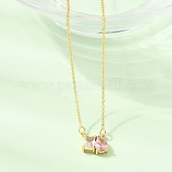 Brass Pave Cubic Zirconia Rectangle & Teardrop Pendant Cable Chain Necklaces&nbsp;KK-CBAB173-05G-09