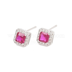 Square Brass Micro Pave Cubic Zirconia Stud Earrings&nbsp;EJEW-Z164-22P-04