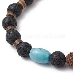 2Pcs Natural Lava Rock & Rudraksha & Coconut & Howlite Beads Stretch Couples Bracelets&nbsp;BJEW-JB11329