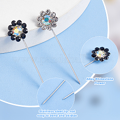 Alloy Rhinestone Flower Long Pins&nbsp;FIND-WH0111-322