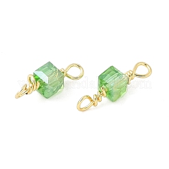 Glass Faceted Cube Connector Charms&nbsp;KK-C097-10G-01