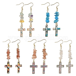 5 Pairs Natural & Synthetic Mixed Stone Cross Dangle Earrings&nbsp;EJEW-JE06603