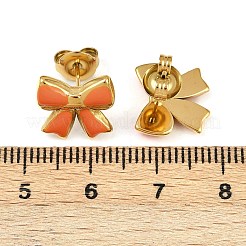 304 Stainless Steel Enamel Bowknot Stud Earrings&nbsp;EJEW-K268-17G