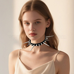 Punk Rock Style Alloy Spiked Cone Rivet Imitation Leather Chocker Necklaces&nbsp;NJEW-WH20011-10P-01
