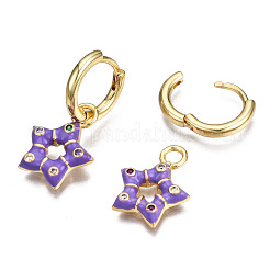 Brass Micro Pave Cubic Zirconia Huggie Hoop Earrings&nbsp;EJEW-T014-41G-NF